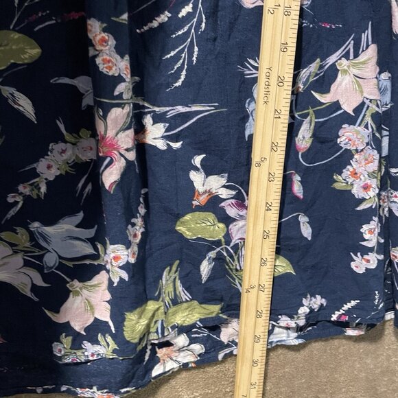 Terra & Sky Shirt Women's 2X Plus Square Neck Navy Blue Floral Tunic Blouse Top - Picture 7 of 7